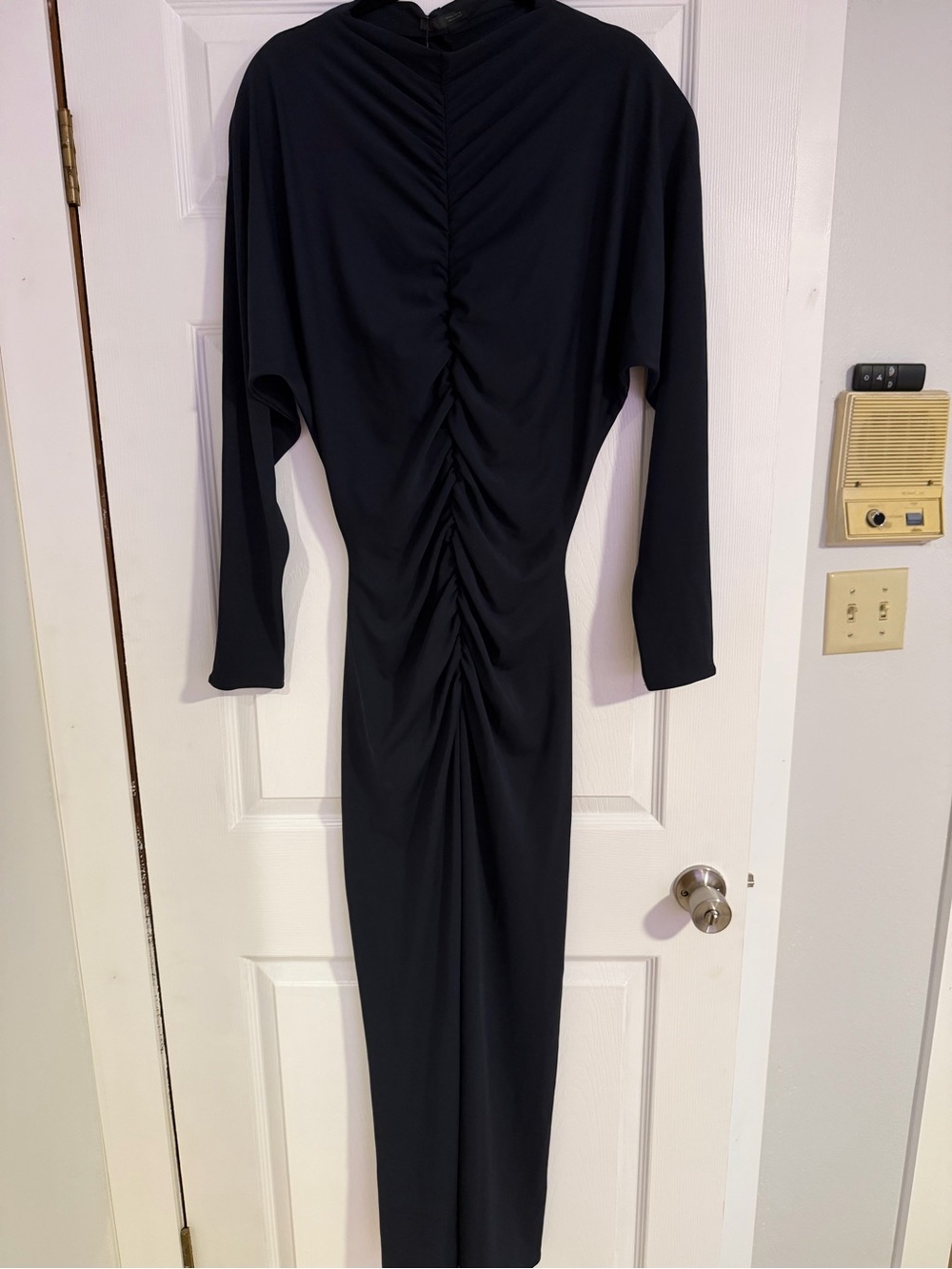 Zara Navy Long-Sleeve Ruched Maxi Dress